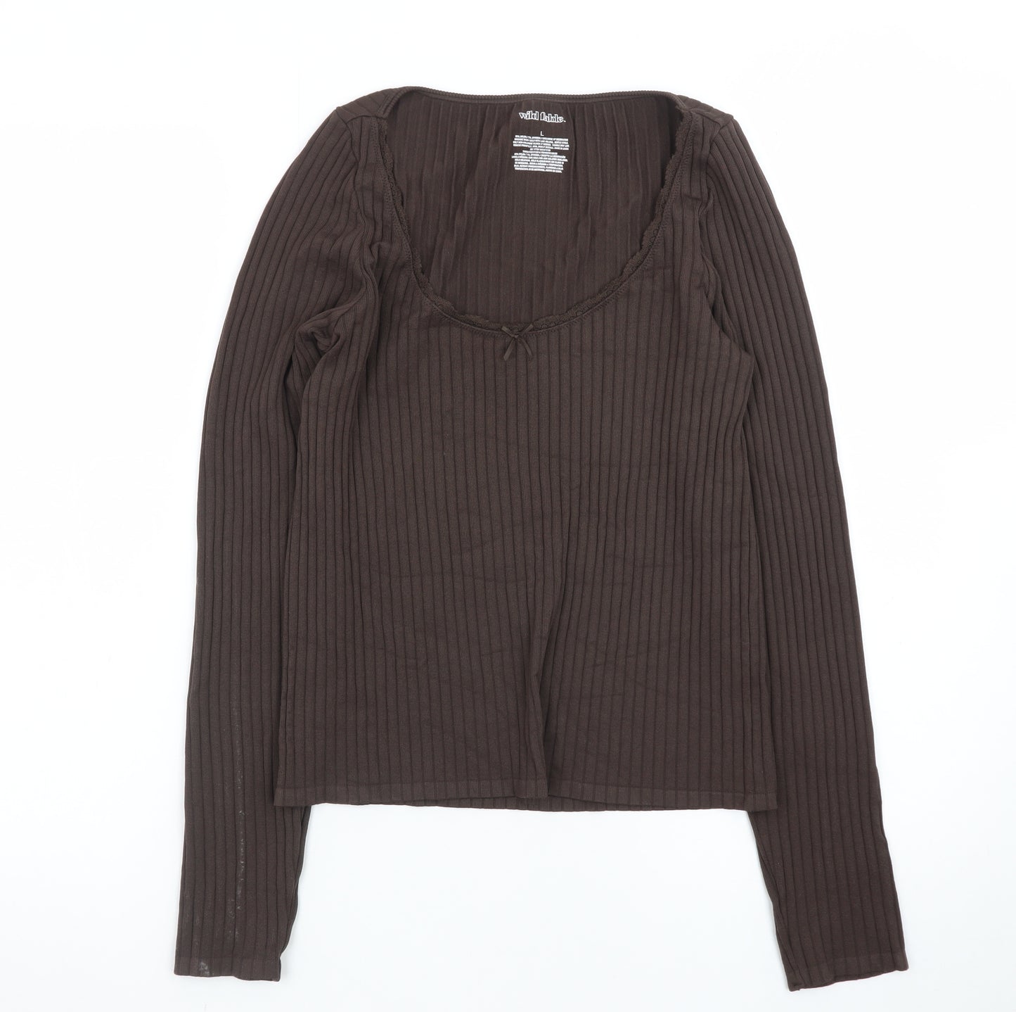 Wild Fable Women Brown Ribbed Long Sleeve Scoop Neck Top Size L
