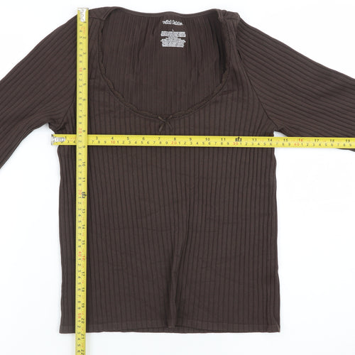 Wild Fable Women Brown Ribbed Long Sleeve Scoop Neck Top Size L