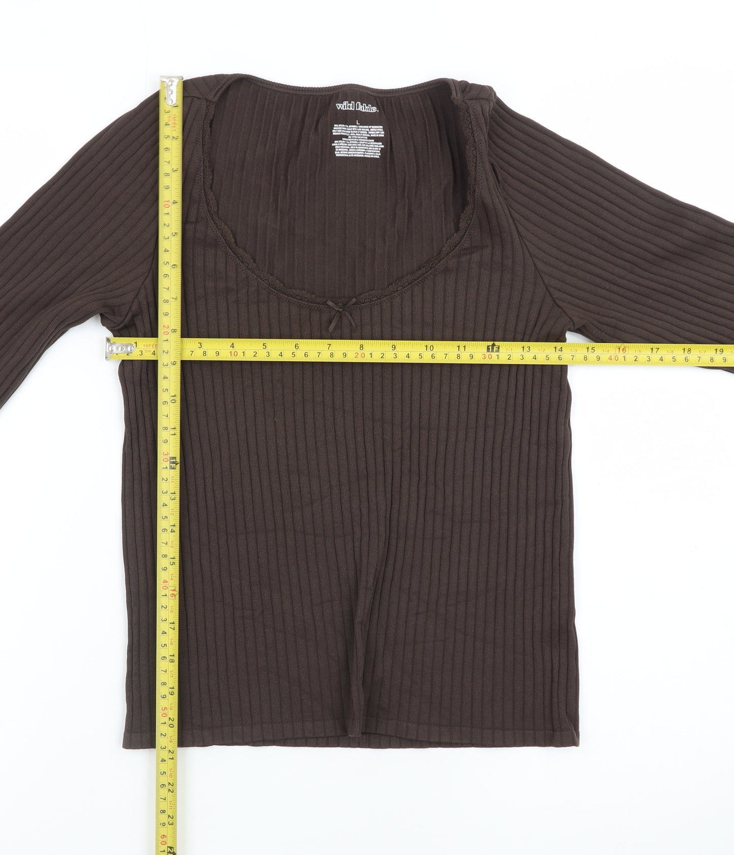 Wild Fable Women Brown Ribbed Long Sleeve Scoop Neck Top Size L