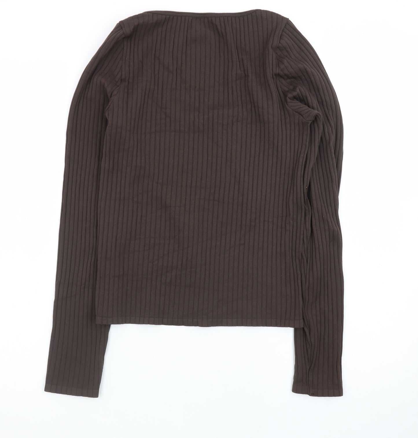 Wild Fable Women Brown Ribbed Long Sleeve Scoop Neck Top Size L