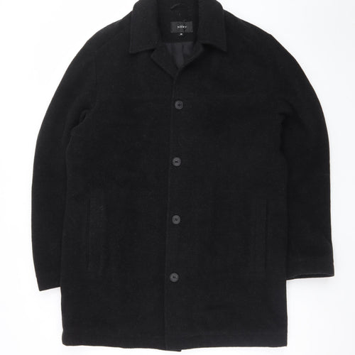 Next Men's Black Wool Cashmere Blend Mid-Length Overcoat M