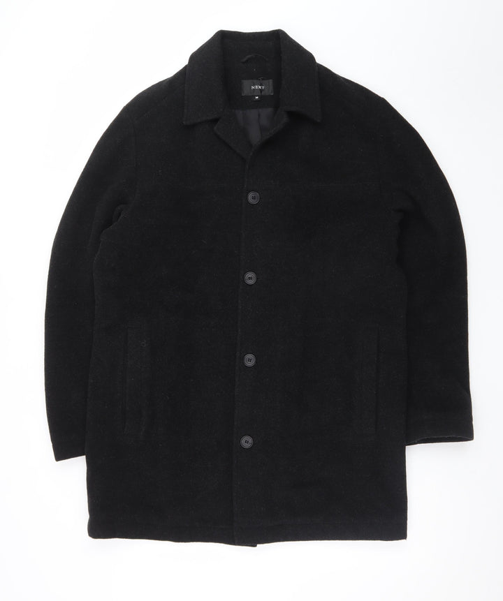 Next Men's Black Wool Cashmere Blend Mid-Length Overcoat M