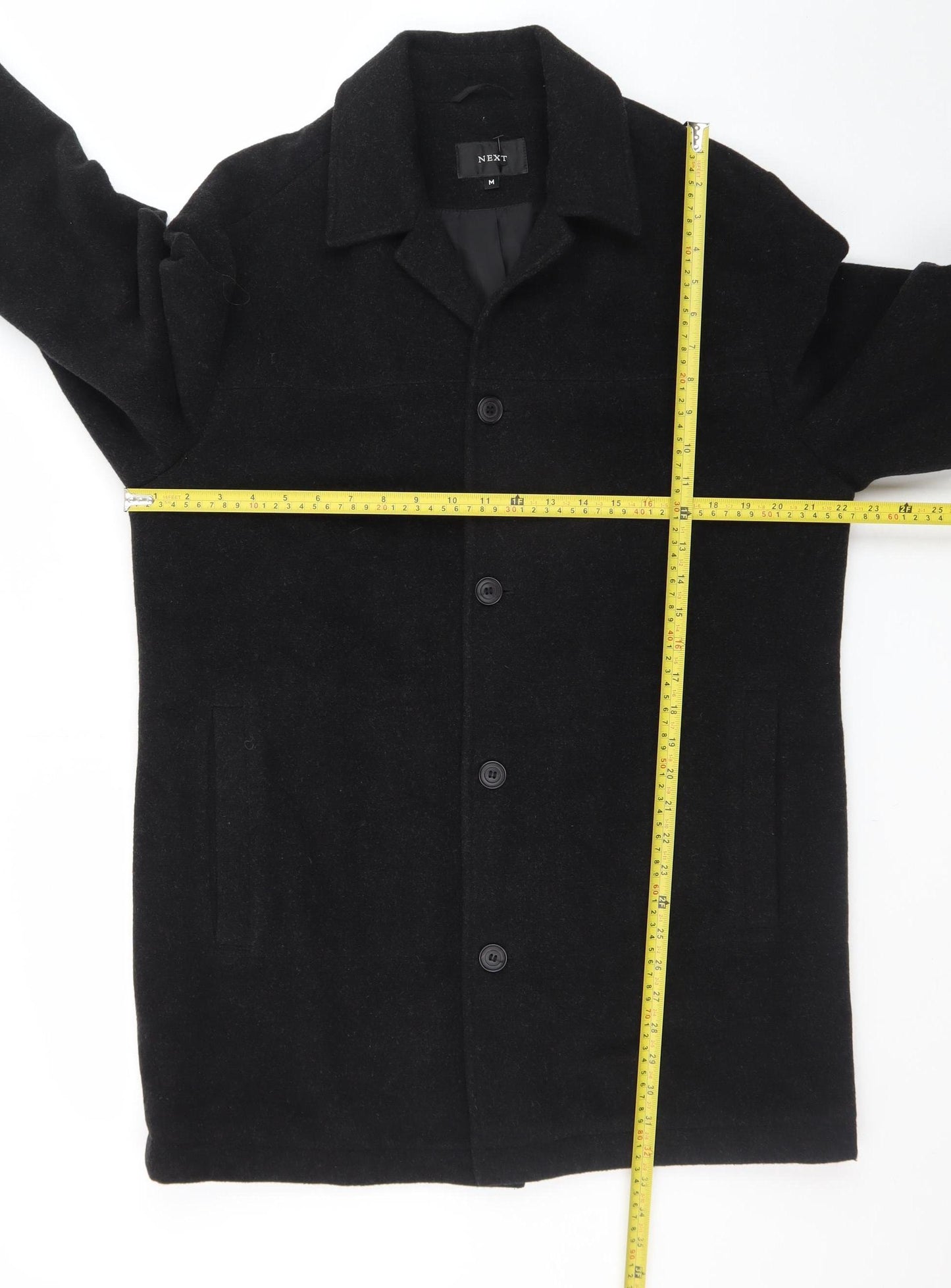 Next Men's Black Wool Cashmere Blend Mid-Length Overcoat M