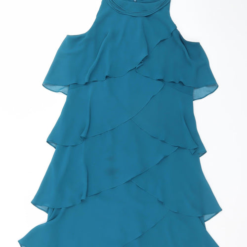 S.L. Fashions Women’s Blue Chiffon Layered Shift Dress Size 12