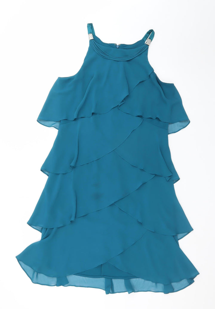 S.L. Fashions Women’s Blue Chiffon Layered Shift Dress Size 12