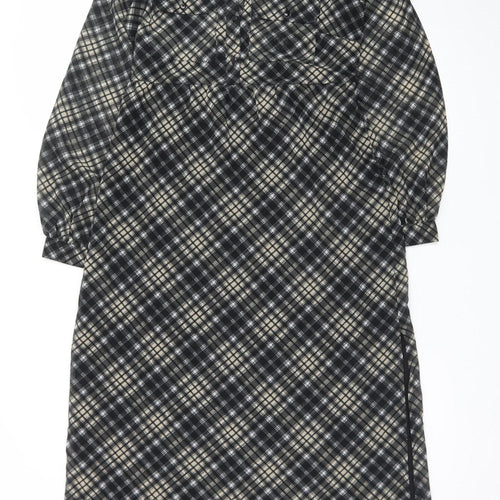 New Look Womens Black Check Collared Midi Shirt Dress Size 8