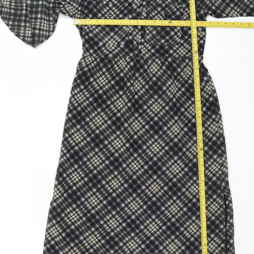 New Look Womens Black Check Collared Midi Shirt Dress Size 8