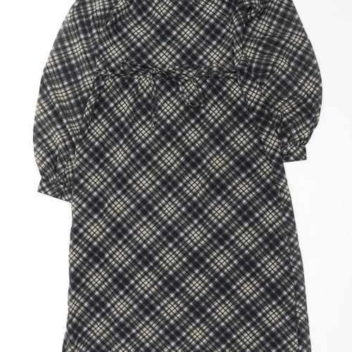New Look Womens Black Check Collared Midi Shirt Dress Size 8