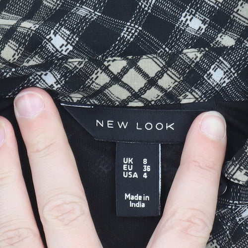 New Look Womens Black Check Collared Midi Shirt Dress Size 8