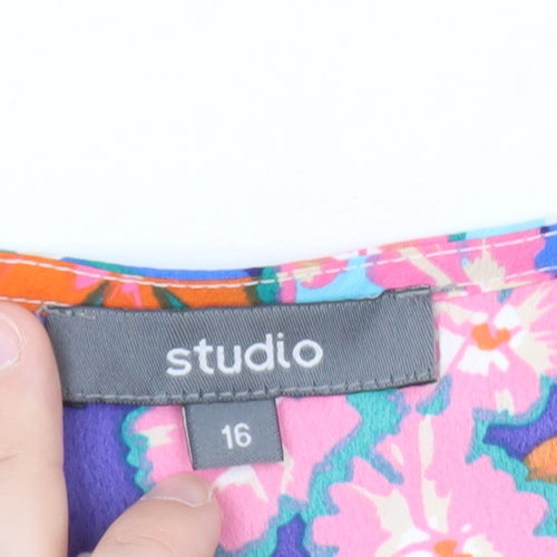 Studio Women’s Multicoloured Floral A-Line Puff Sleeve Dress Size 16