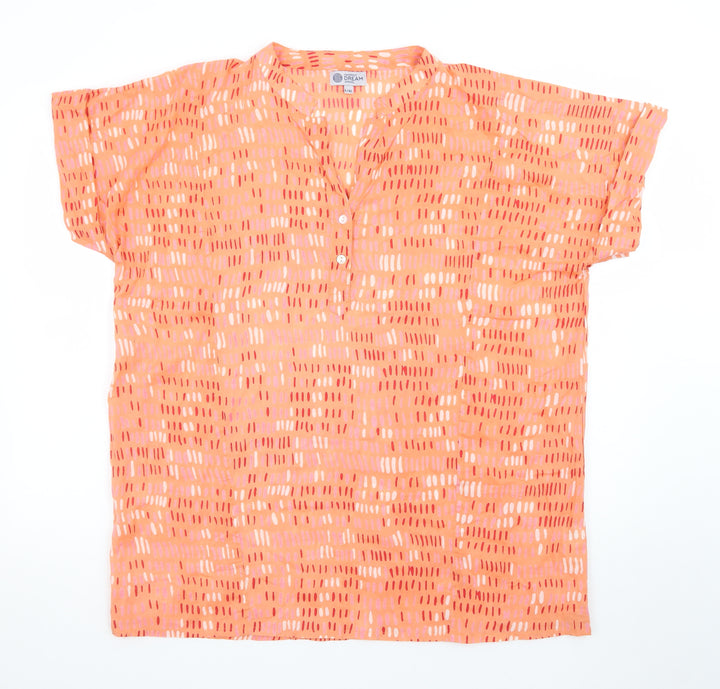 Dream Apparel Women Orange Cotton Tunic Blouse L Short Sleeve Boho