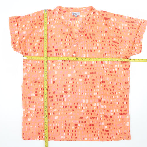 Dream Apparel Women Orange Cotton Tunic Blouse L Short Sleeve Boho