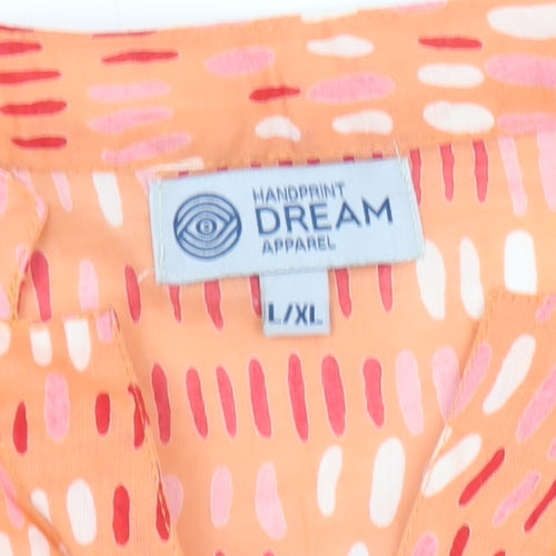 Dream Apparel Women Orange Cotton Tunic Blouse L Short Sleeve Boho