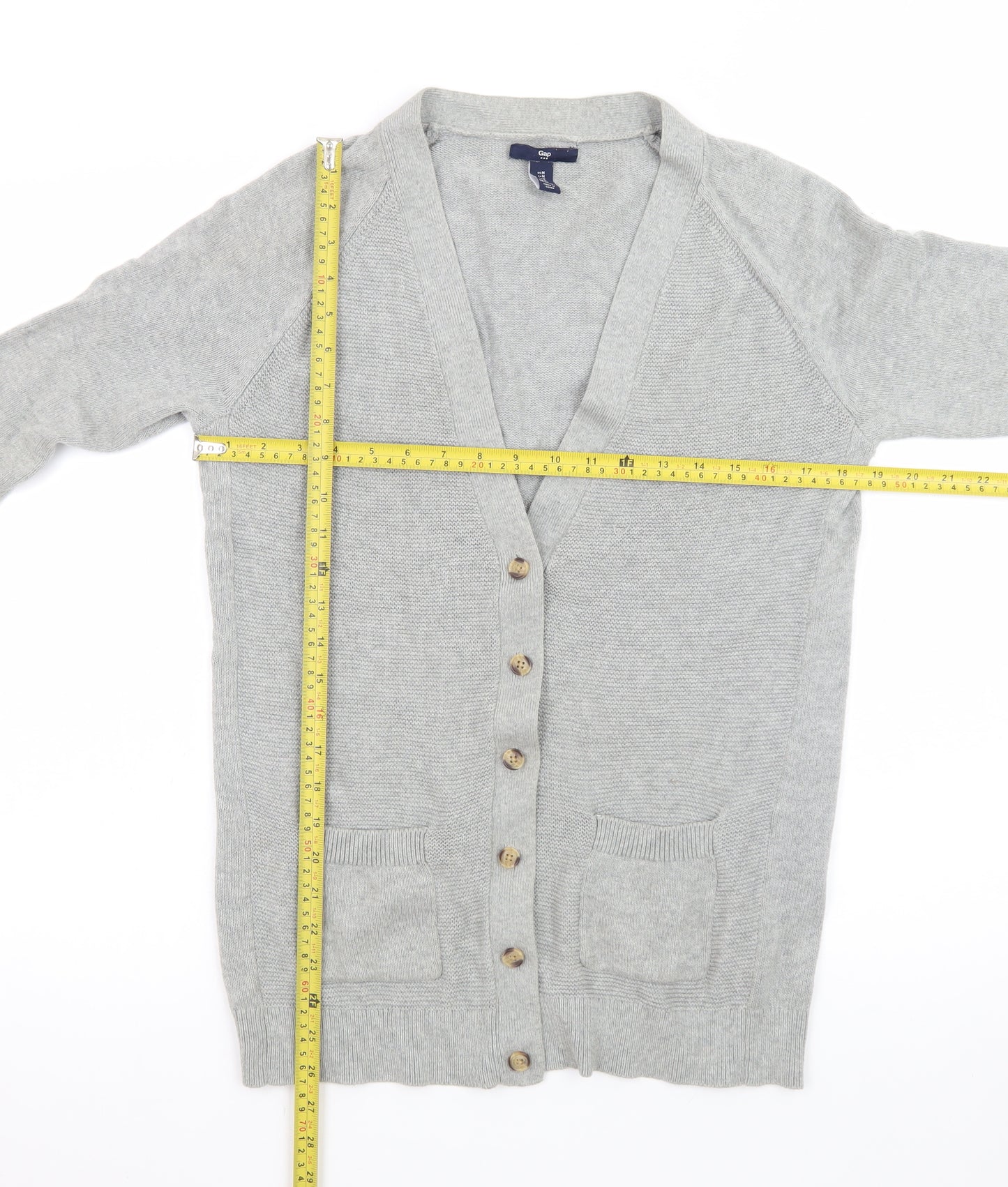 Gap Mens Grey Cotton Wool Cardigan M Long Sleeve V-Neck Knit