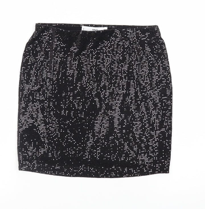 MNG Women’s Black Sequin Short Pencil Skirt XS Party Stretch