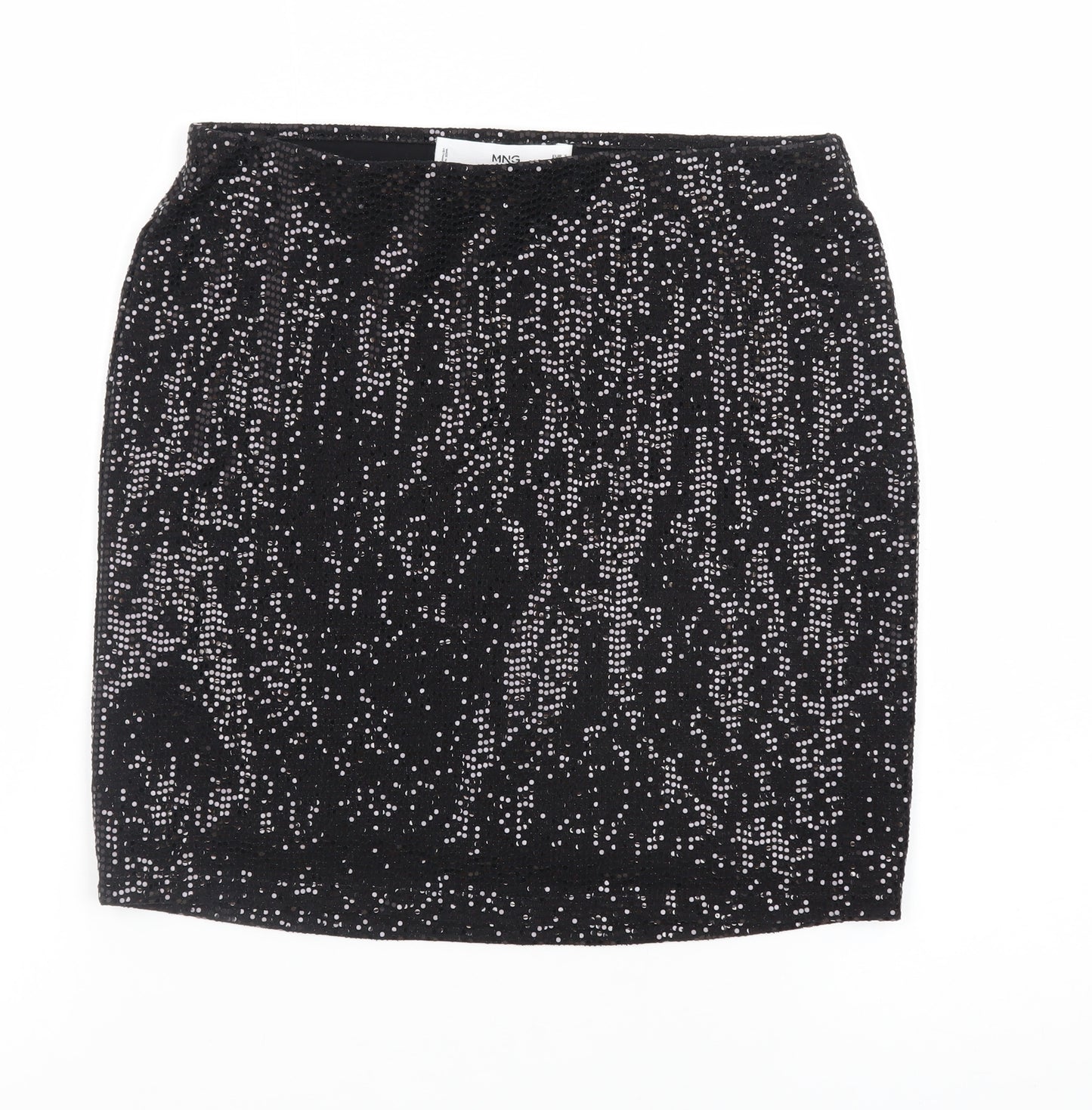 MNG Women’s Black Sequin Short Pencil Skirt XS Party Stretch