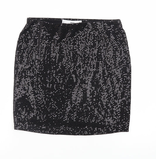 MNG Women’s Black Sequin Short Pencil Skirt XS Party Stretch