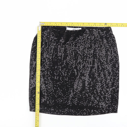 MNG Women’s Black Sequin Short Pencil Skirt XS Party Stretch