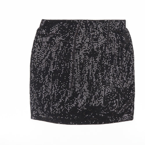 MNG Women’s Black Sequin Short Pencil Skirt XS Party Stretch