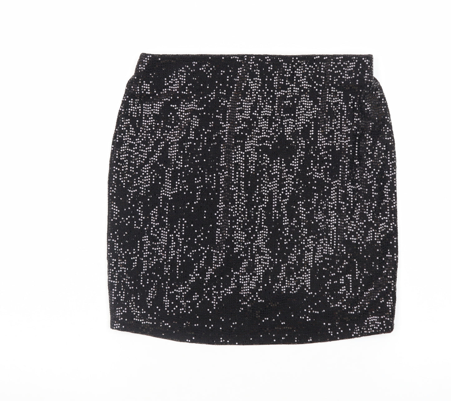 MNG Women’s Black Sequin Short Pencil Skirt XS Party Stretch