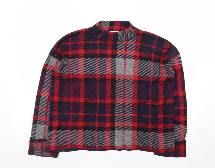 Warehouse Women’s Red Checked Wool Blend Pullover Jumper Size 8