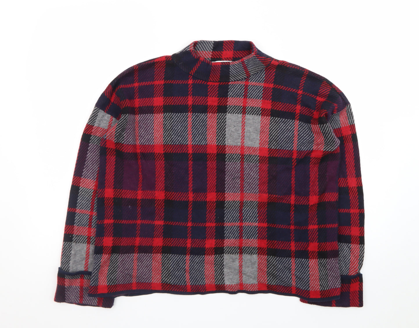 Warehouse Women’s Red Checked Wool Blend Pullover Jumper Size 8