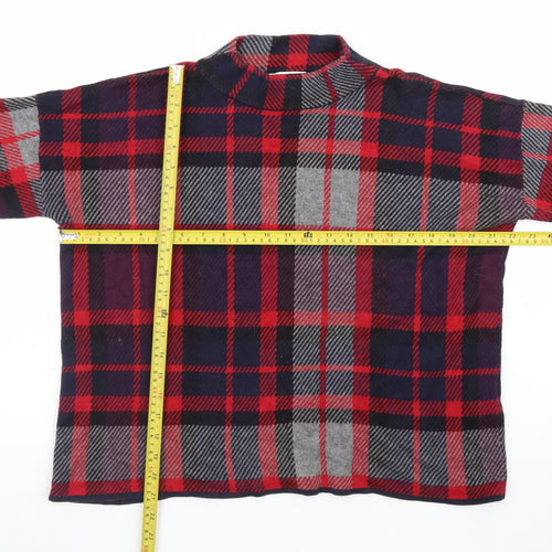 Warehouse Women’s Red Checked Wool Blend Pullover Jumper Size 8