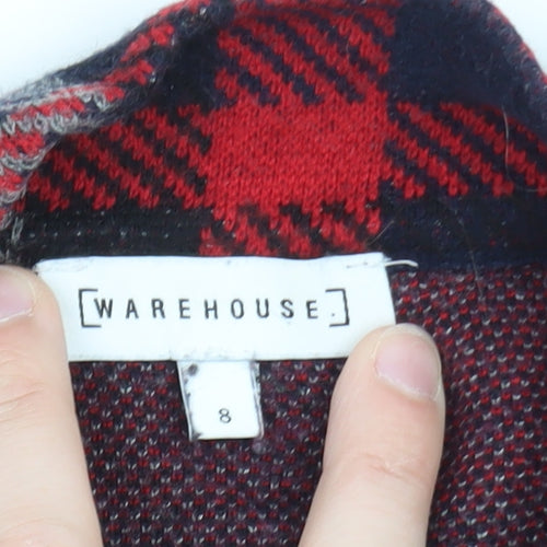 Warehouse Women’s Red Checked Wool Blend Pullover Jumper Size 8