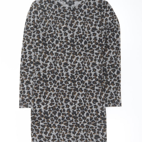 Topshop Women’s Grey Leopard Print Bodycon Dress Size 10
