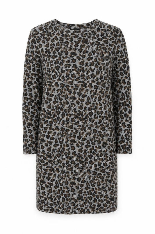 Front view of Topshop Women’s Grey Leopard Print Bodycon Dress, size UK 10