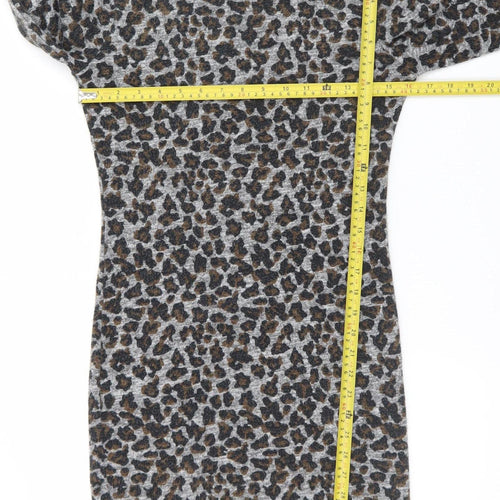 Topshop Women’s Grey Leopard Print Bodycon Dress Size 10