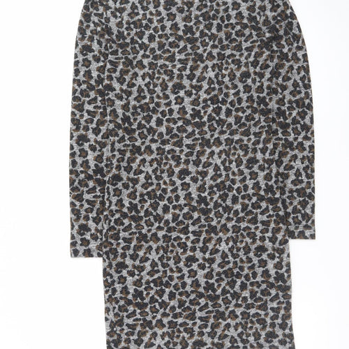 Topshop Women’s Grey Leopard Print Bodycon Dress Size 10