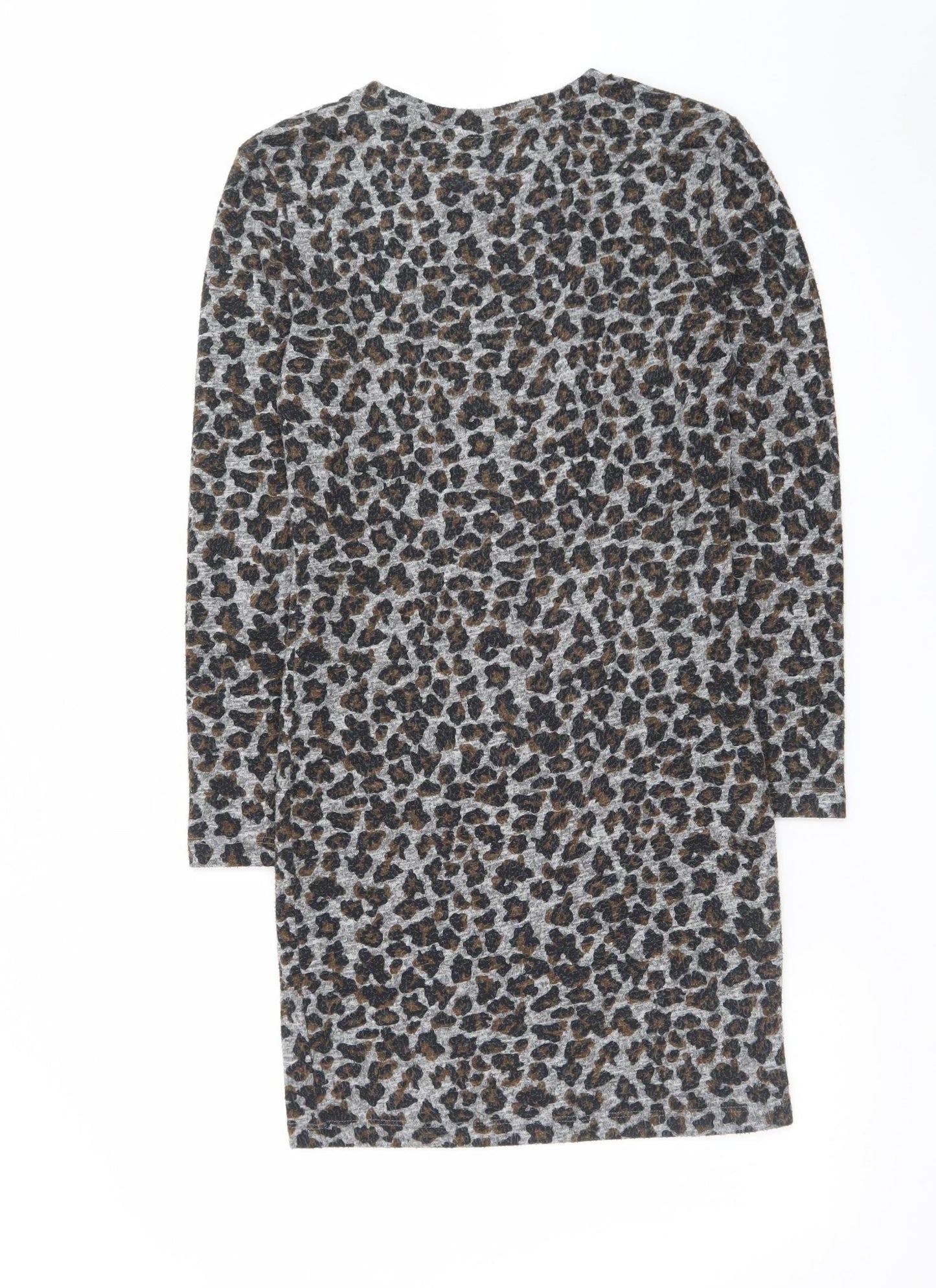 Topshop Women’s Grey Leopard Print Bodycon Dress Size 10