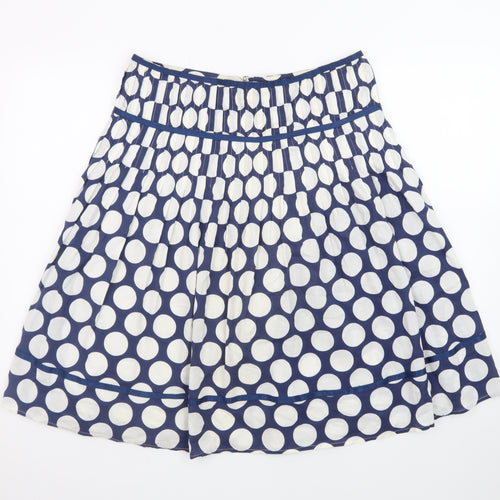New Look Women's Blue Polka Dot A-Line Pleated Cotton Skirt Size 8