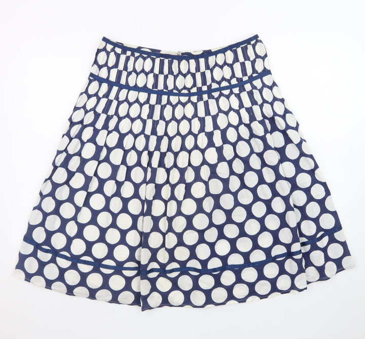 New Look Women's Blue Polka Dot A-Line Pleated Cotton Skirt Size 8