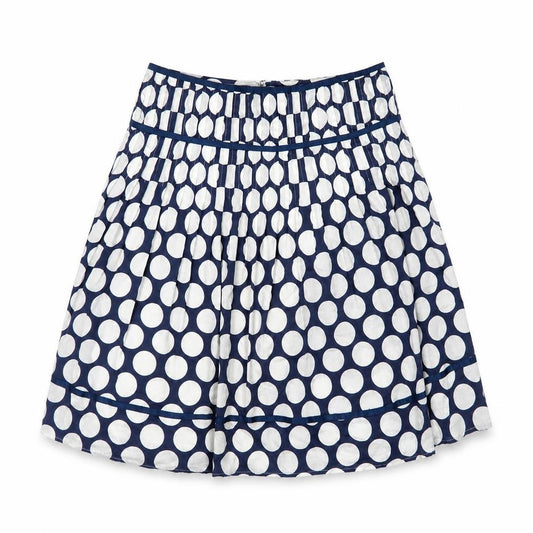 Front view of New Look Women's Blue Polka Dot A-Line Pleated Cotton Skirt, size 8