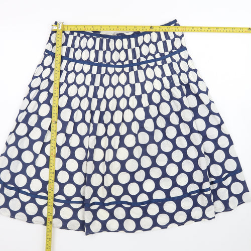 New Look Women's Blue Polka Dot A-Line Pleated Cotton Skirt Size 8