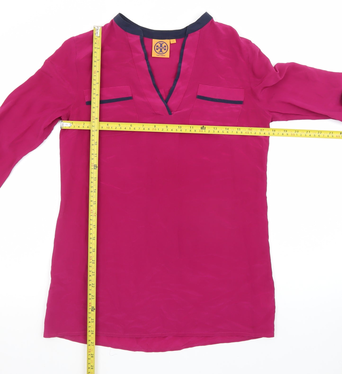 Tory Burch Womens Pink Long Sleeve Silk Polo Top Size S