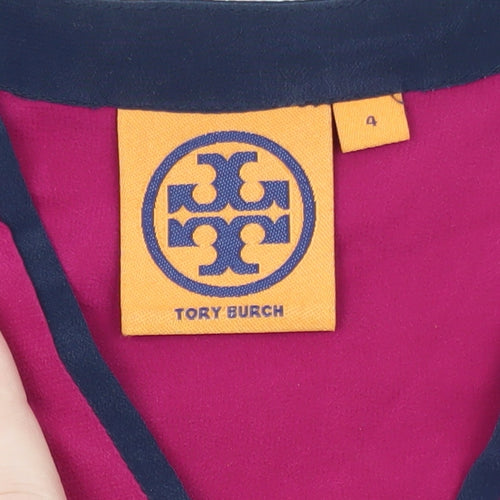 Tory Burch Womens Pink Long Sleeve Silk Polo Top Size S