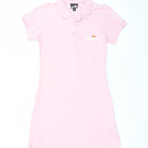 Ellesse Women's Pink Cotton Polo Shirt Dress UK 8 Casual Sportswear