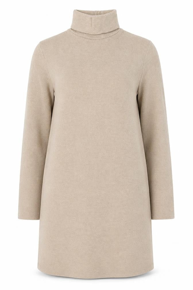 Front view of Zara Women Beige Knit Roll Neck Shift Dress, size 12