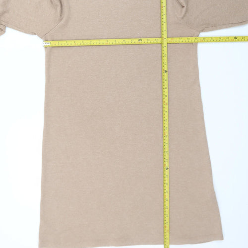 Zara Women Beige Knit Roll Neck Shift Dress Size 12