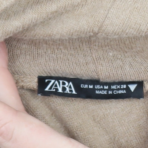 Zara Women Beige Knit Roll Neck Shift Dress Size 12