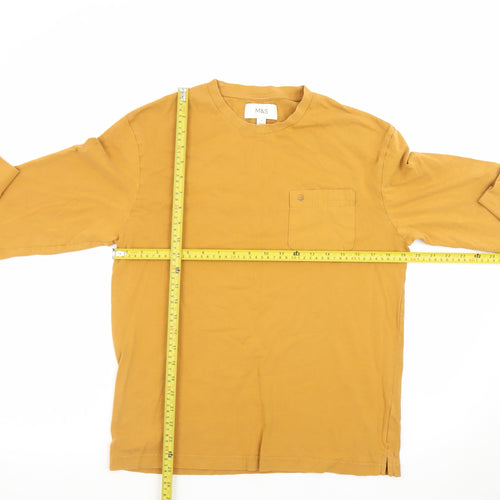 Marks and Spencer Men's Yellow Long Sleeve Cotton T-Shirt Size S