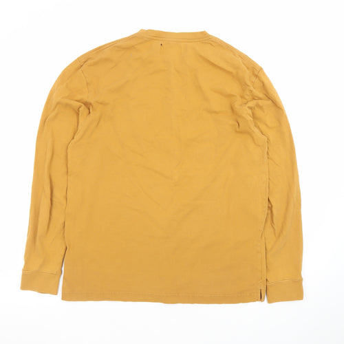 Marks and Spencer Men's Yellow Long Sleeve Cotton T-Shirt Size S