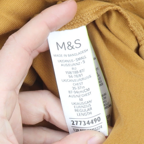 Marks and Spencer Men's Yellow Long Sleeve Cotton T-Shirt Size S