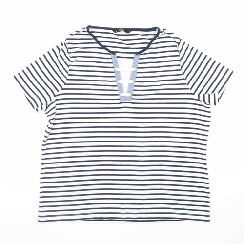 BM Casual Women's Blue Striped Short Sleeve V-Neck T-Shirt L
