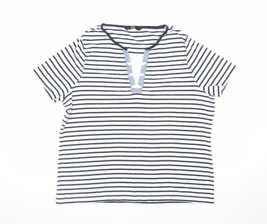 BM Casual Women's Blue Striped Short Sleeve V-Neck T-Shirt L
