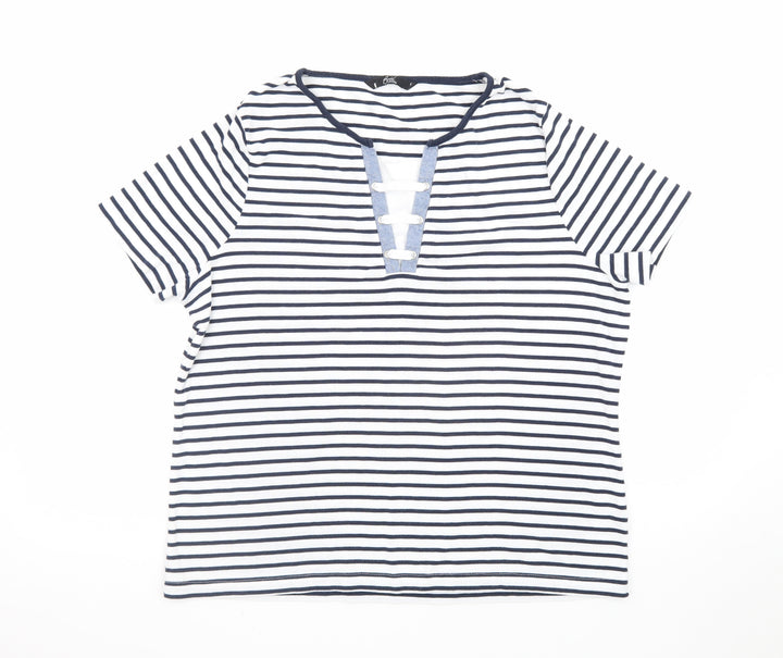 BM Casual Women's Blue Striped Short Sleeve V-Neck T-Shirt L
