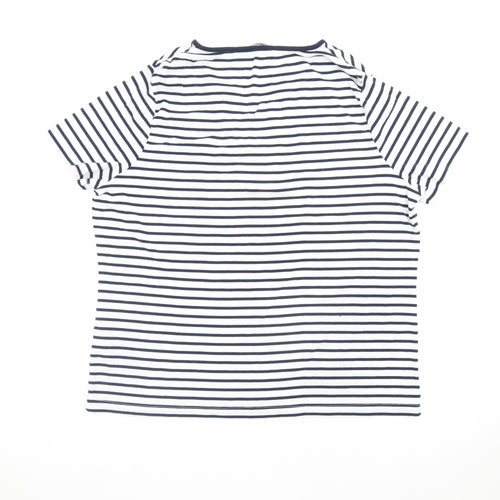 BM Casual Women's Blue Striped Short Sleeve V-Neck T-Shirt L